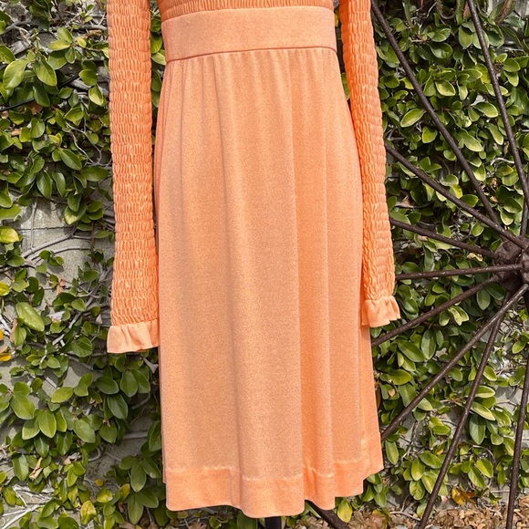 I.MAGNIN 1960s smocked mock neck midi dress - Picture 4 of 7